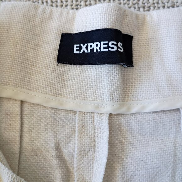Express High Rise Bermuda Shorts 00 – Button Front Linen Blend Neutral Beige - Picture 5 of 6